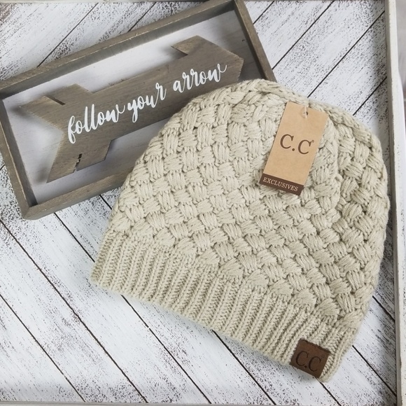 C.C Accessories - C.C Beanie Basket Weave Beige with Lining